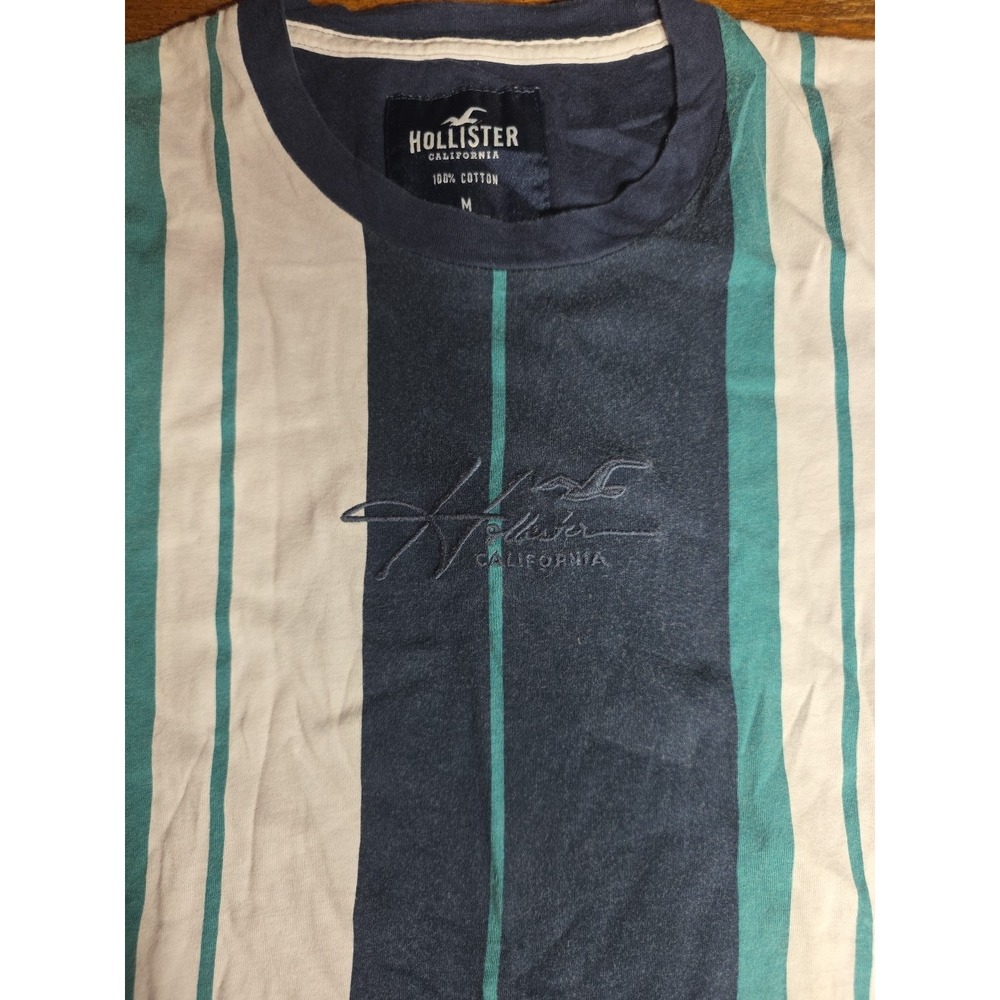 Hollister Striped Short Sleeve Tee Mens Size Medium Y2K Cotton Embroidered
